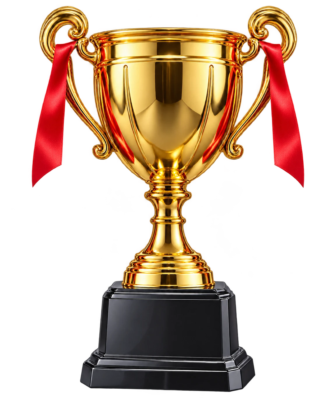 Golden Elite.red Arena trophy with red ribbons